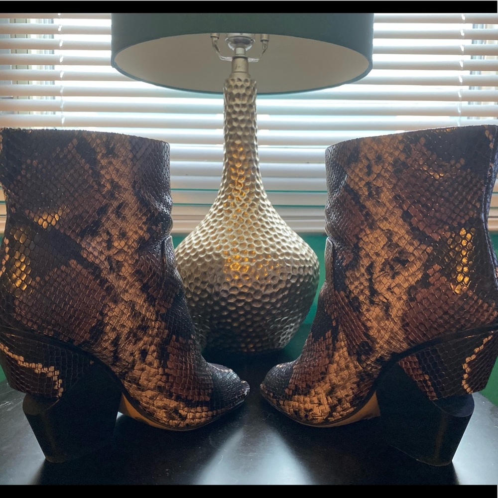 Vince Camuto Peep Toe Python Booties